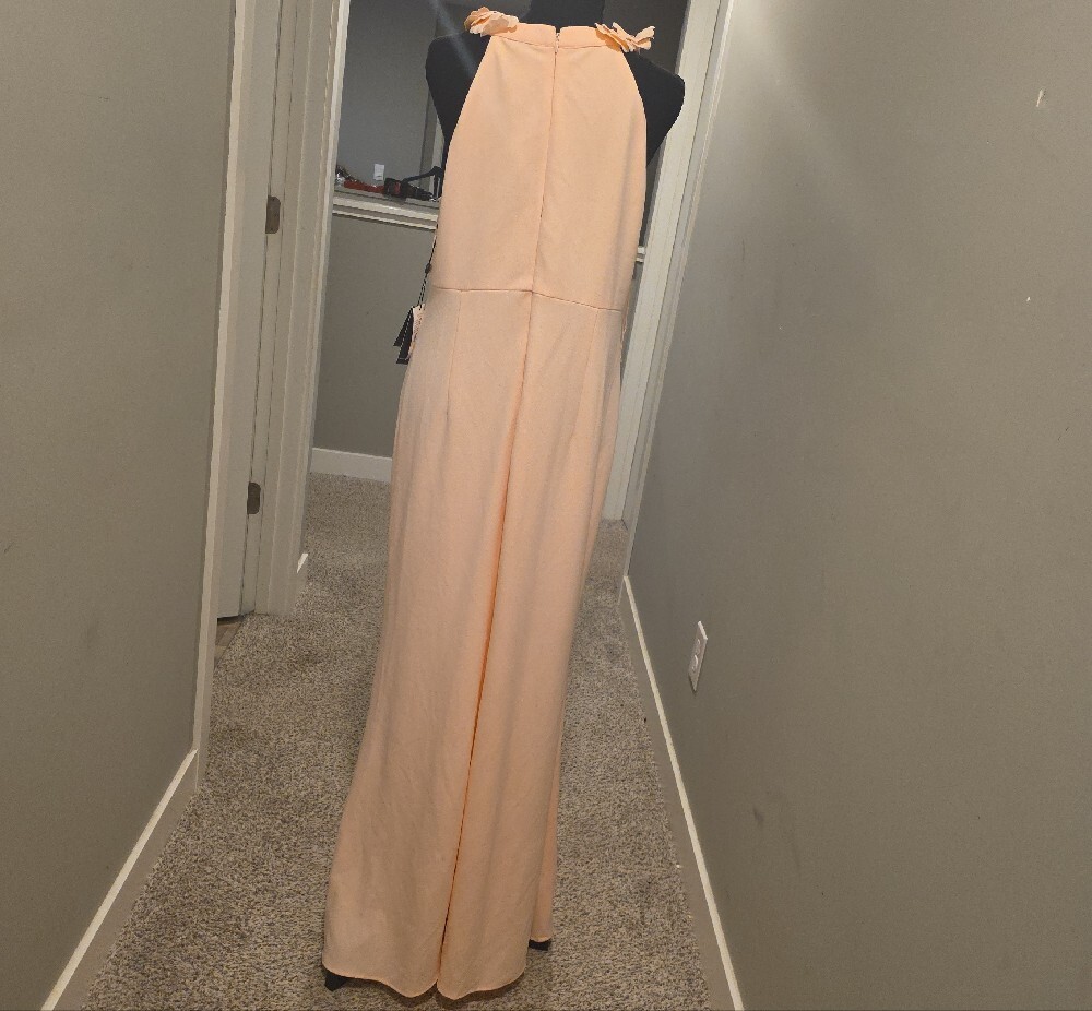 Adrianna Papell Blush Peach Kiss  Floral Halter Maxi Dress - Picture 8 of 13